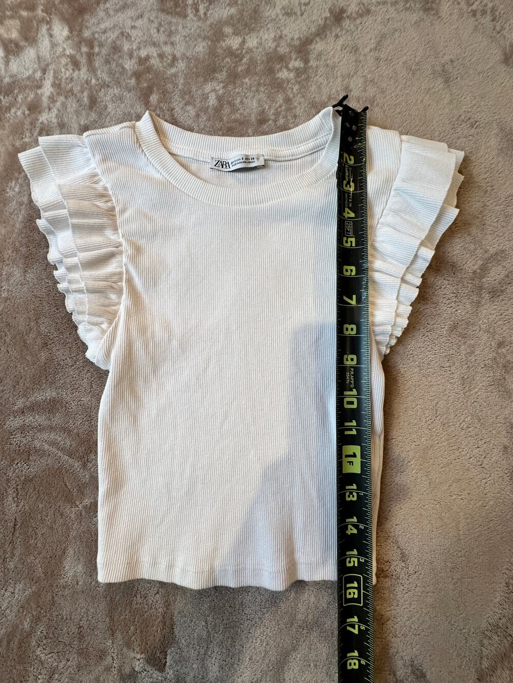 Zara Ribbed Flutter Sleeve Knit Top White Size S